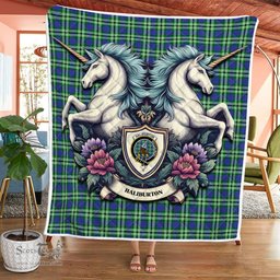Scottish Haliburton Clan Badge Tartan Royal Scottish Unicorn Tartan Quilt