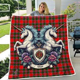 Scottish Spens Clan Badge Tartan Royal Scottish Unicorn Tartan Quilt