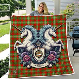 Scottish Grierson Clan Badge Tartan Royal Scottish Unicorn Tartan Quilt