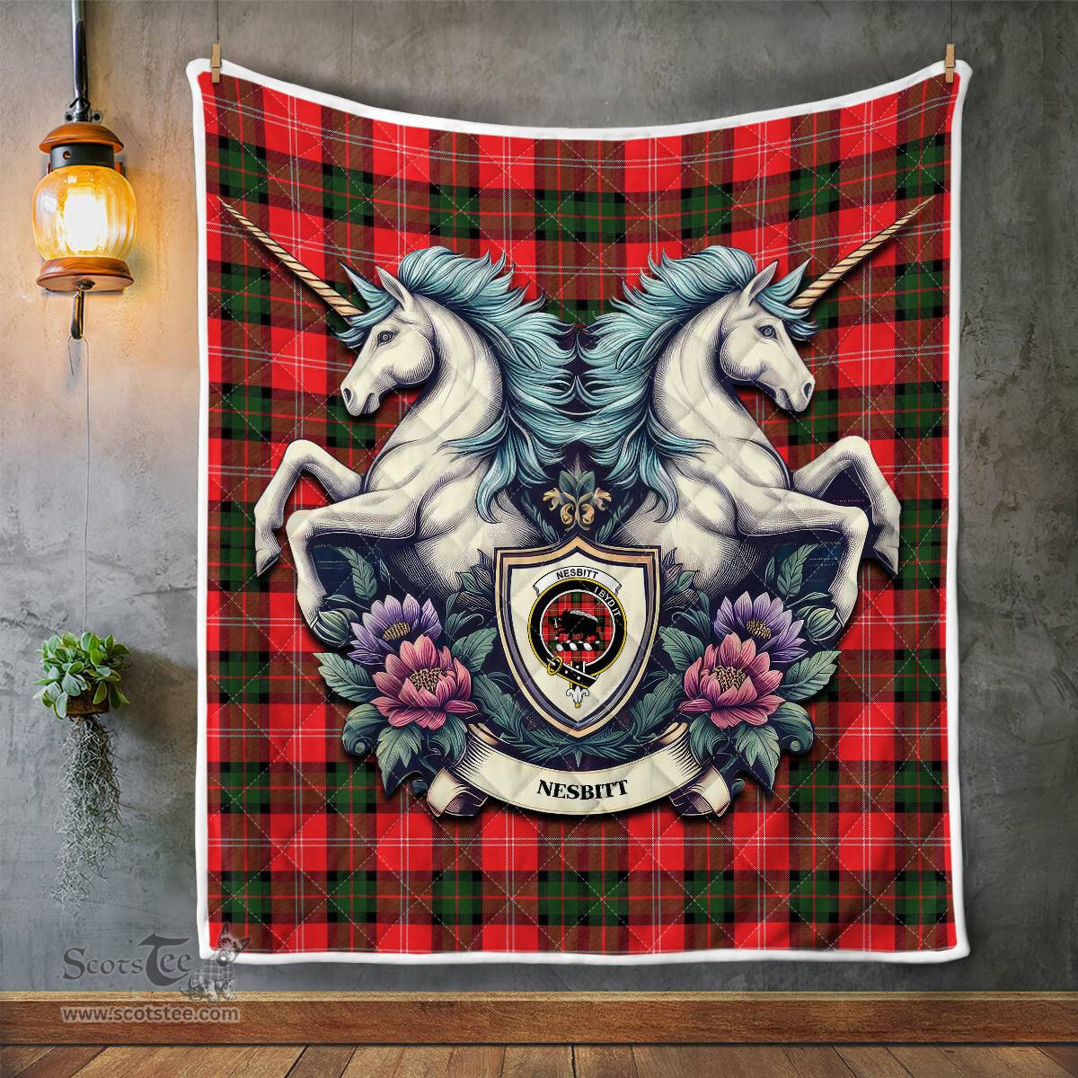 Scottish Nesbitt Clan Badge Tartan Royal Scottish Unicorn Tartan Quilt