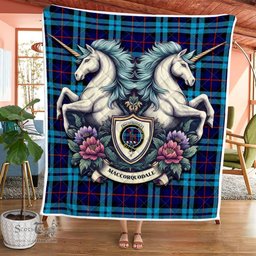 Scottish Maccorquodale Clan Badge Tartan Royal Scottish Unicorn Tartan Quilt