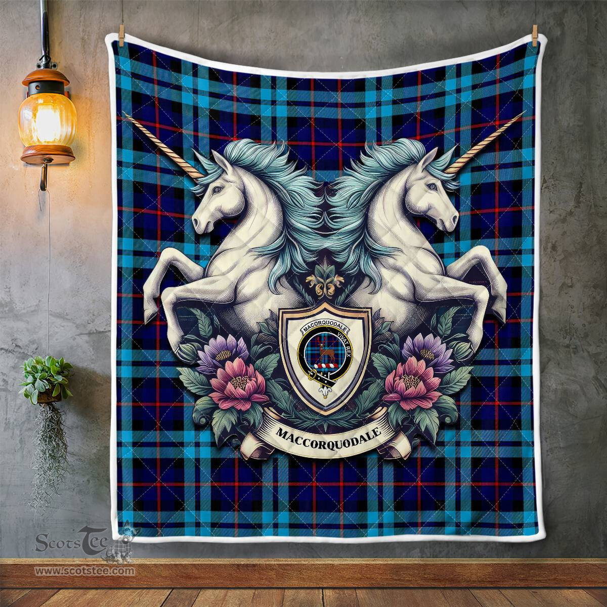 Scottish Maccorquodale Clan Badge Tartan Royal Scottish Unicorn Tartan Quilt