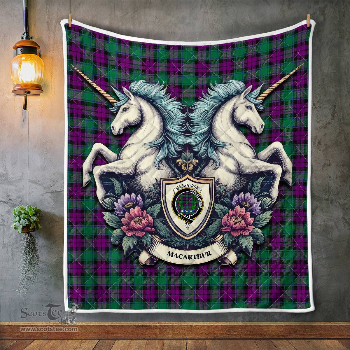 Scottish Macarthur Clan Badge Tartan Royal Scottish Unicorn Tartan Quilt