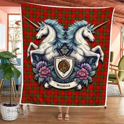 Scottish Maxwell Clan Badge Tartan Royal Scottish Unicorn Tartan Quilt