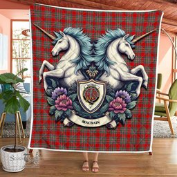 Scottish Macbain Clan Badge Tartan Royal Scottish Unicorn Tartan Quilt