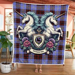 Scottish Rutherford Clan Badge Tartan Royal Scottish Unicorn Tartan Quilt