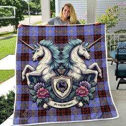 Scottish Rutherford Clan Badge Tartan Royal Scottish Unicorn Tartan Quilt