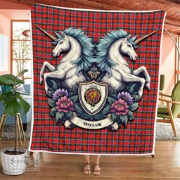Scottish Sinclair Clan Badge Tartan Royal Scottish Unicorn Tartan Quilt