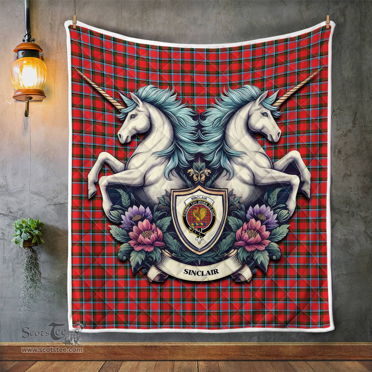 Scottish Sinclair Clan Badge Tartan Royal Scottish Unicorn Tartan Quilt