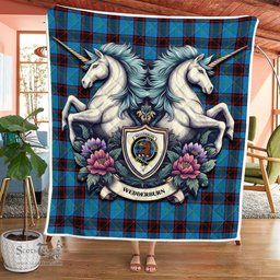 Scottish Wedderburn Clan Badge Tartan Royal Scottish Unicorn Tartan Quilt