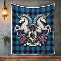 Scottish Wedderburn Clan Badge Tartan Royal Scottish Unicorn Tartan Quilt