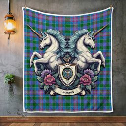 Scottish Ralston Clan Badge Tartan Royal Scottish Unicorn Tartan Quilt