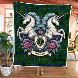 Scottish Henderson Clan Badge Tartan Royal Scottish Unicorn Tartan Quilt