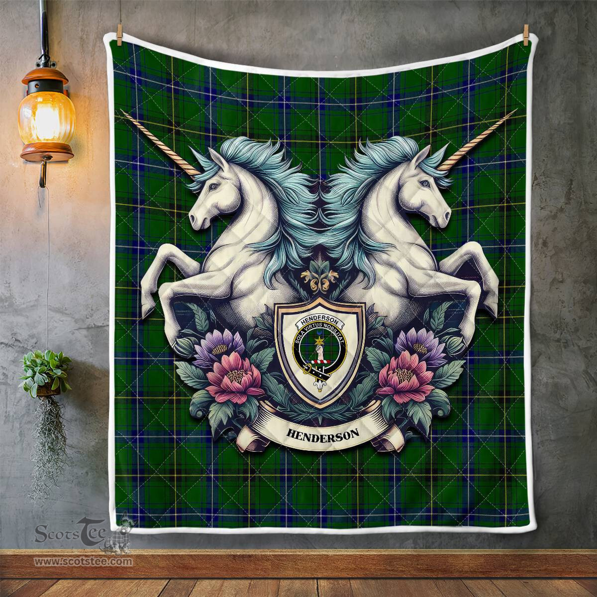 Scottish Henderson Clan Badge Tartan Royal Scottish Unicorn Tartan Quilt