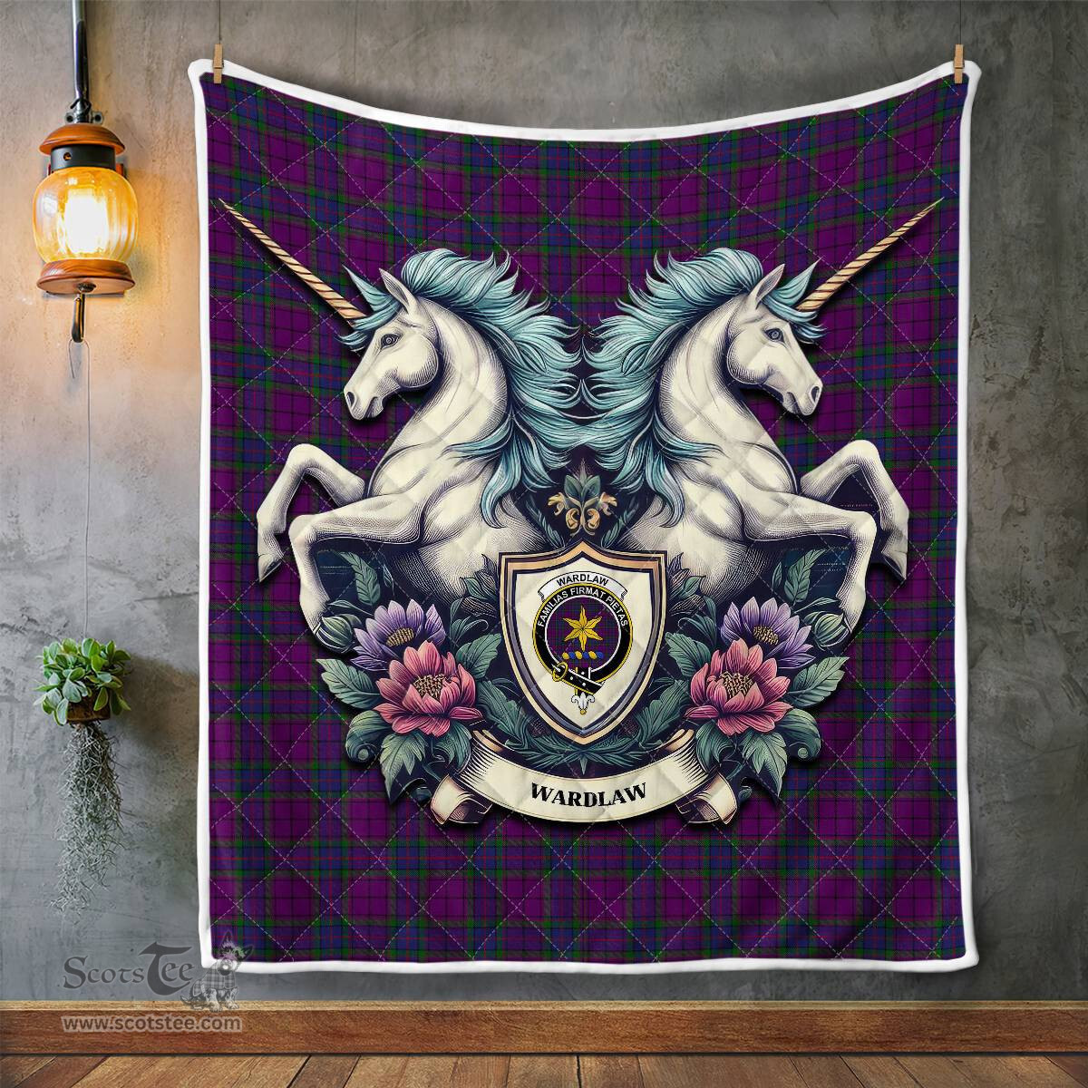 Scottish Wardlaw Clan Badge Tartan Royal Scottish Unicorn Tartan Quilt
