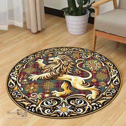 Scottish Crawford Tartan Rug Scottish Lion Round Rugs