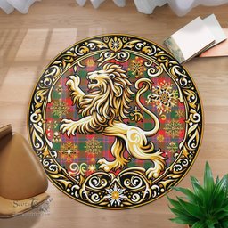 Scottish Dalzell Tartan Rug Scottish Lion Round Rugs