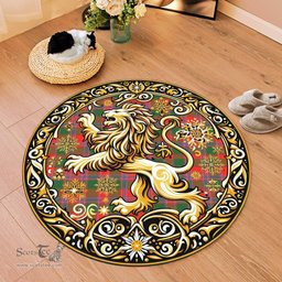 Scottish Dalzell Tartan Rug Scottish Lion Round Rugs