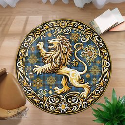 Scottish Cockburn Tartan Rug Scottish Lion Round Rugs