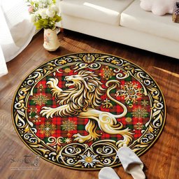 Scottish Kerr Tartan Rug Scottish Lion Round Rugs