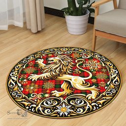 Scottish Kerr Tartan Rug Scottish Lion Round Rugs