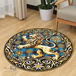 Scottish Wedderburn Tartan Rug Scottish Lion Round Rugs