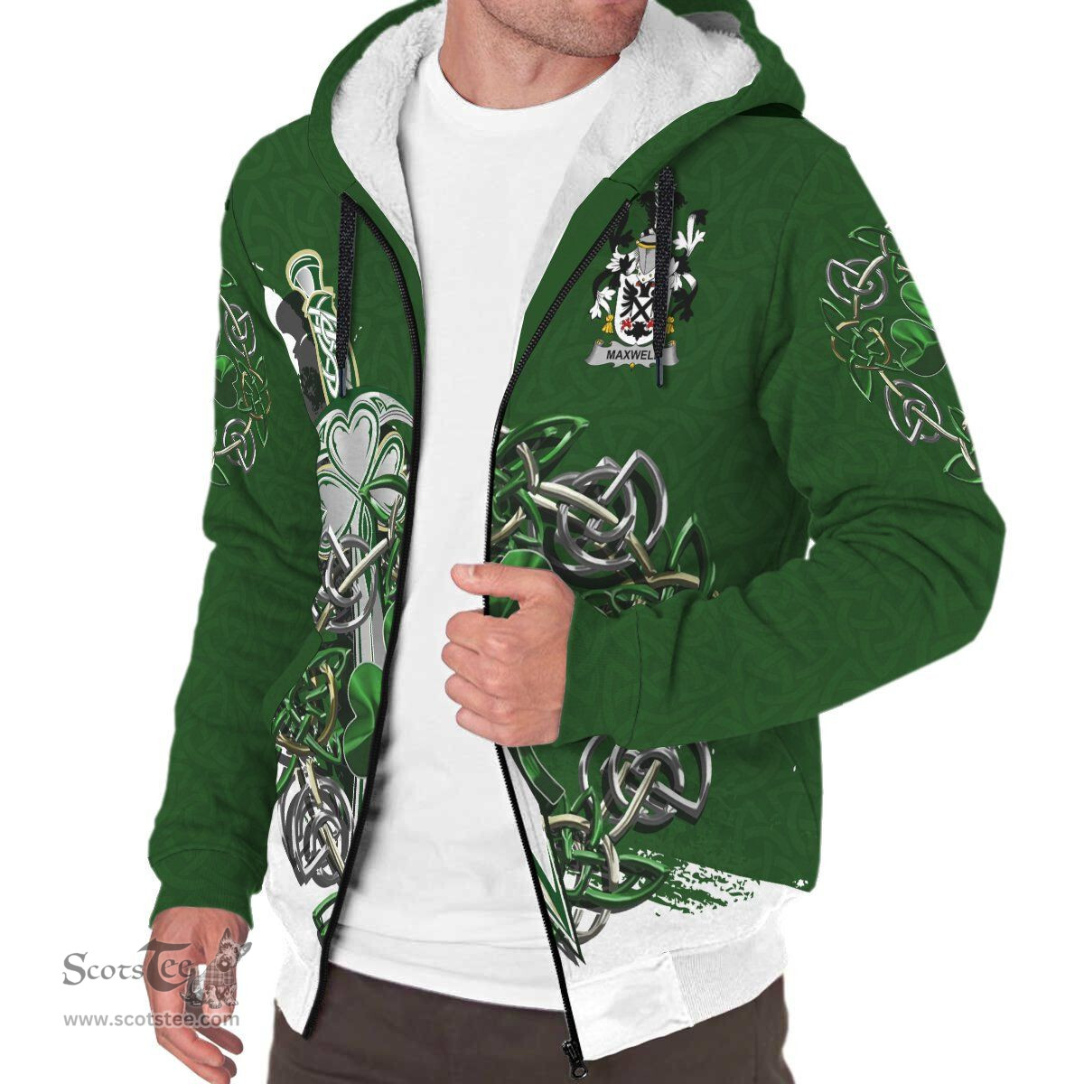 Irish Maxwell Family Crest Ireland Sherpa Hoodie Irish Shamrock and Sword