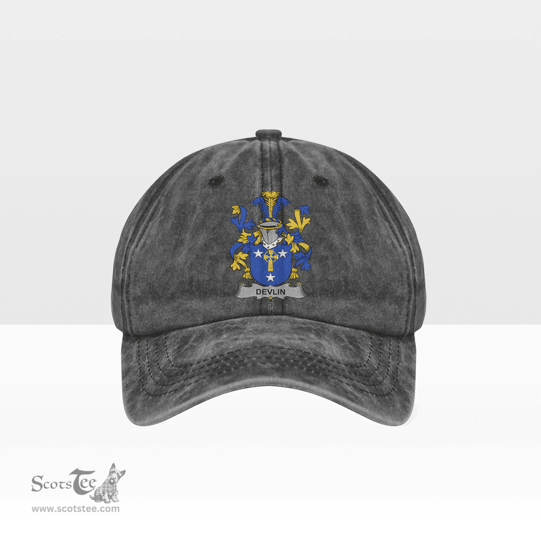 Irish Devlin or O Devlin Coat of Arms Family Crest Ireland Denim Cap