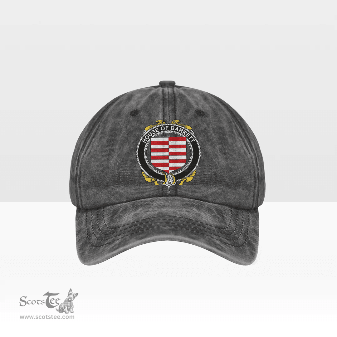 Irish House of BARRETT Coat of Arms Family Crest Ireland Denim Cap