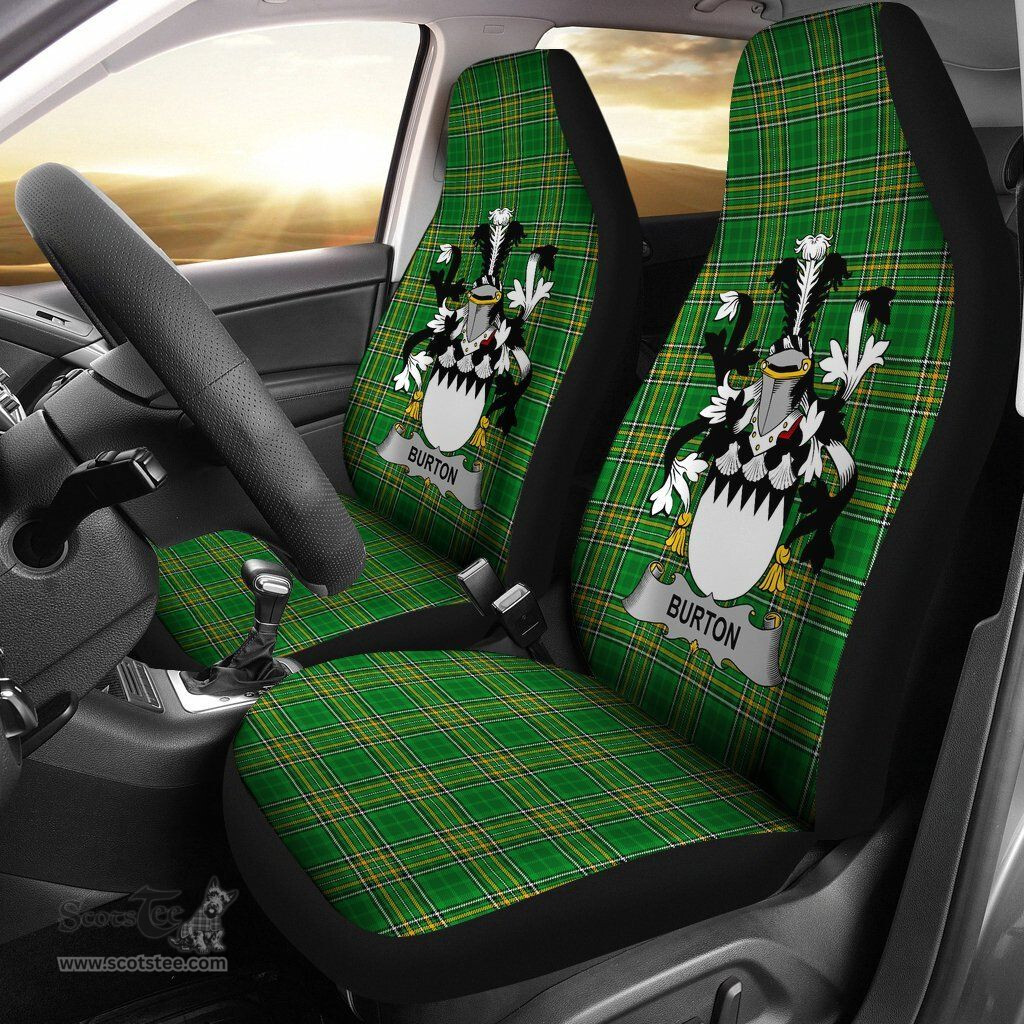 Irish Burton Coat of Arms Family Crest Ireland Car Seat Cover Irish National Tartan Irish County Car Seat Cover