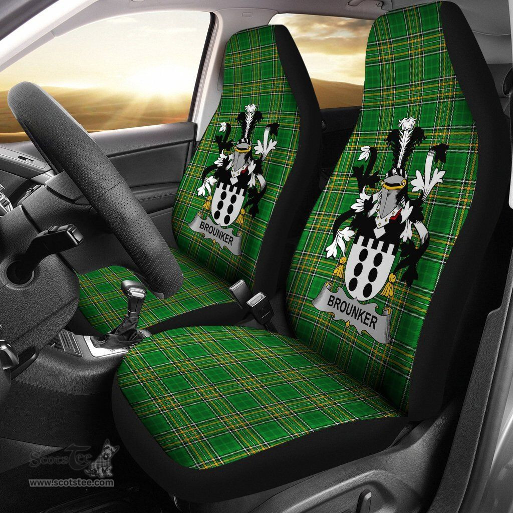Irish Brounker Coat of Arms Family Crest Ireland Car Seat Cover Irish National Tartan Irish County Car Seat Cover
