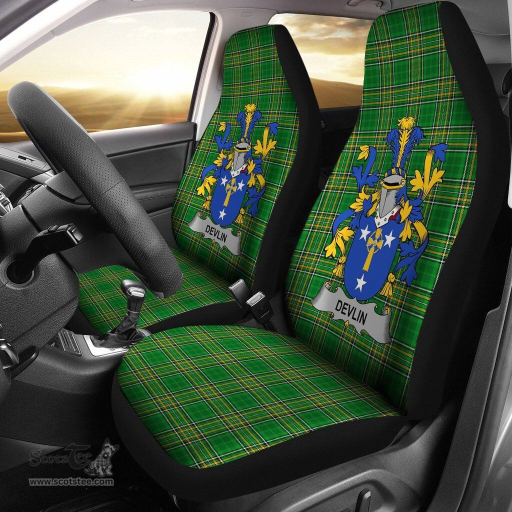 Irish Devlin or O'Devlin Coat of Arms Family Crest Ireland Car Seat Cover Irish National Tartan Irish County Car Seat Cover