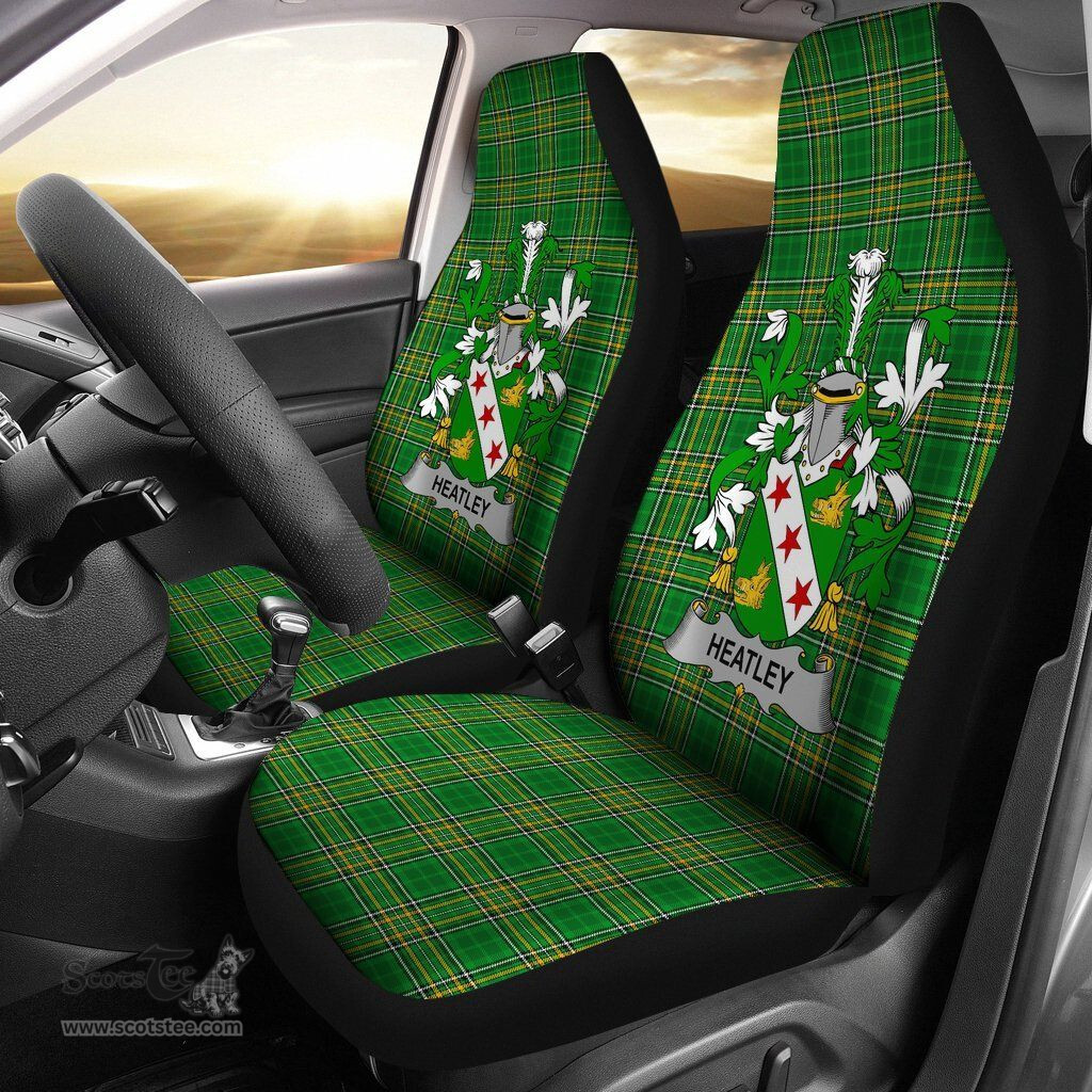 Irish Heatley Coat of Arms Family Crest Ireland Car Seat Cover Irish National Tartan Irish County Car Seat Cover