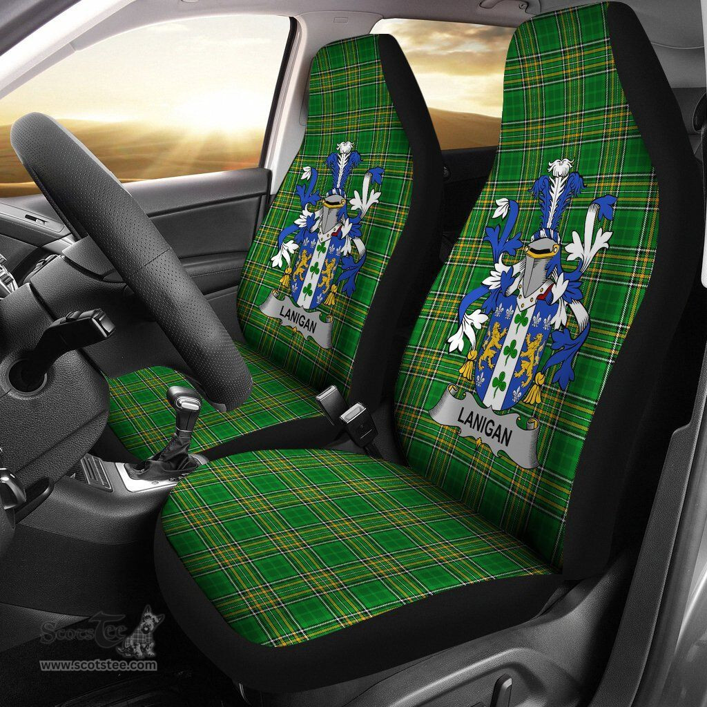 Irish Lanigan or O'Lenigan Coat of Arms Family Crest Ireland Car Seat Cover Irish National Tartan Irish County Car Seat Cover