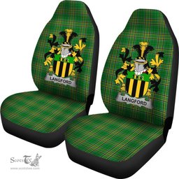 Irish Langford Coat of Arms Family Crest Ireland Car Seat Cover Irish National Tartan Irish County Car Seat Cover