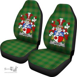 Irish Henry or O'Henry Coat of Arms Family Crest Ireland Car Seat Cover Irish National Tartan Irish County Car Seat Cover