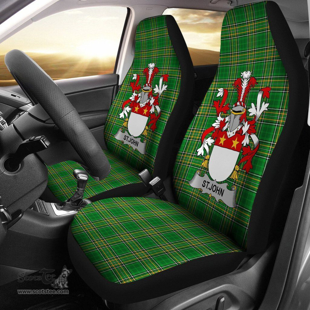 Irish St.John Coat of Arms Family Crest Ireland Car Seat Cover Irish National Tartan Irish County Car Seat Cover