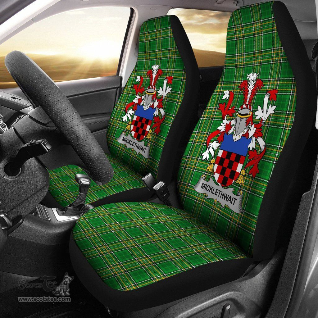 Irish Micklethwait Coat of Arms Family Crest Ireland Car Seat Cover Irish National Tartan Irish County Car Seat Cover