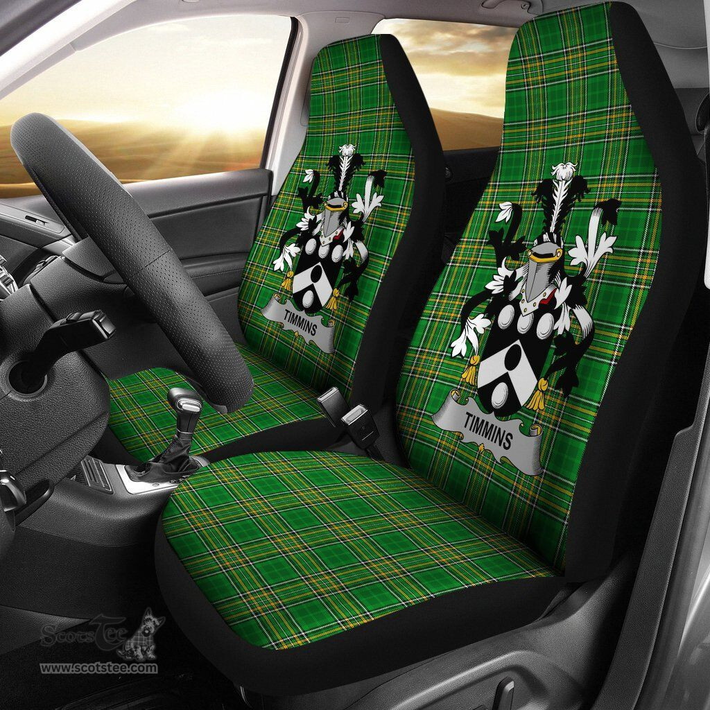 Irish Timmins Coat of Arms Family Crest Ireland Car Seat Cover Irish National Tartan Irish County Car Seat Cover