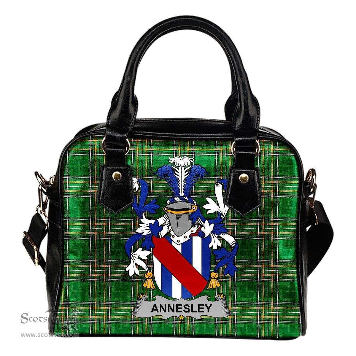 Irish Annesley Coat of Arms Family Crest Ireland Shoulder Handbag Irish National Tartan Irish County Handbag