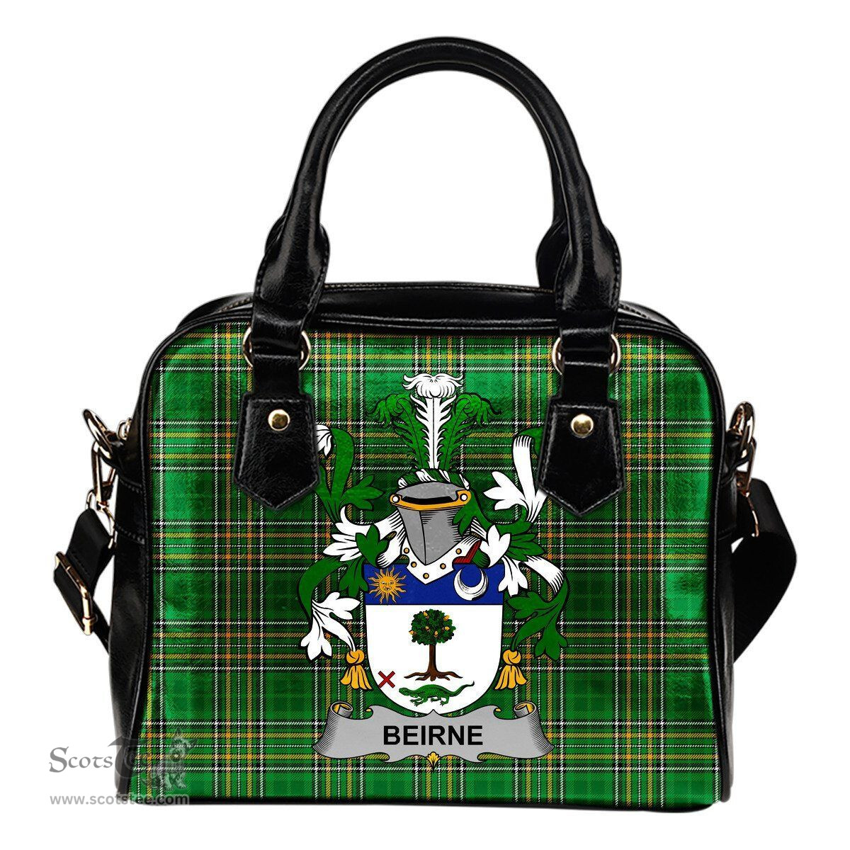 Irish Beirne or O'Beirne Coat of Arms Family Crest Ireland Shoulder Handbag Irish National Tartan Irish County Handbag