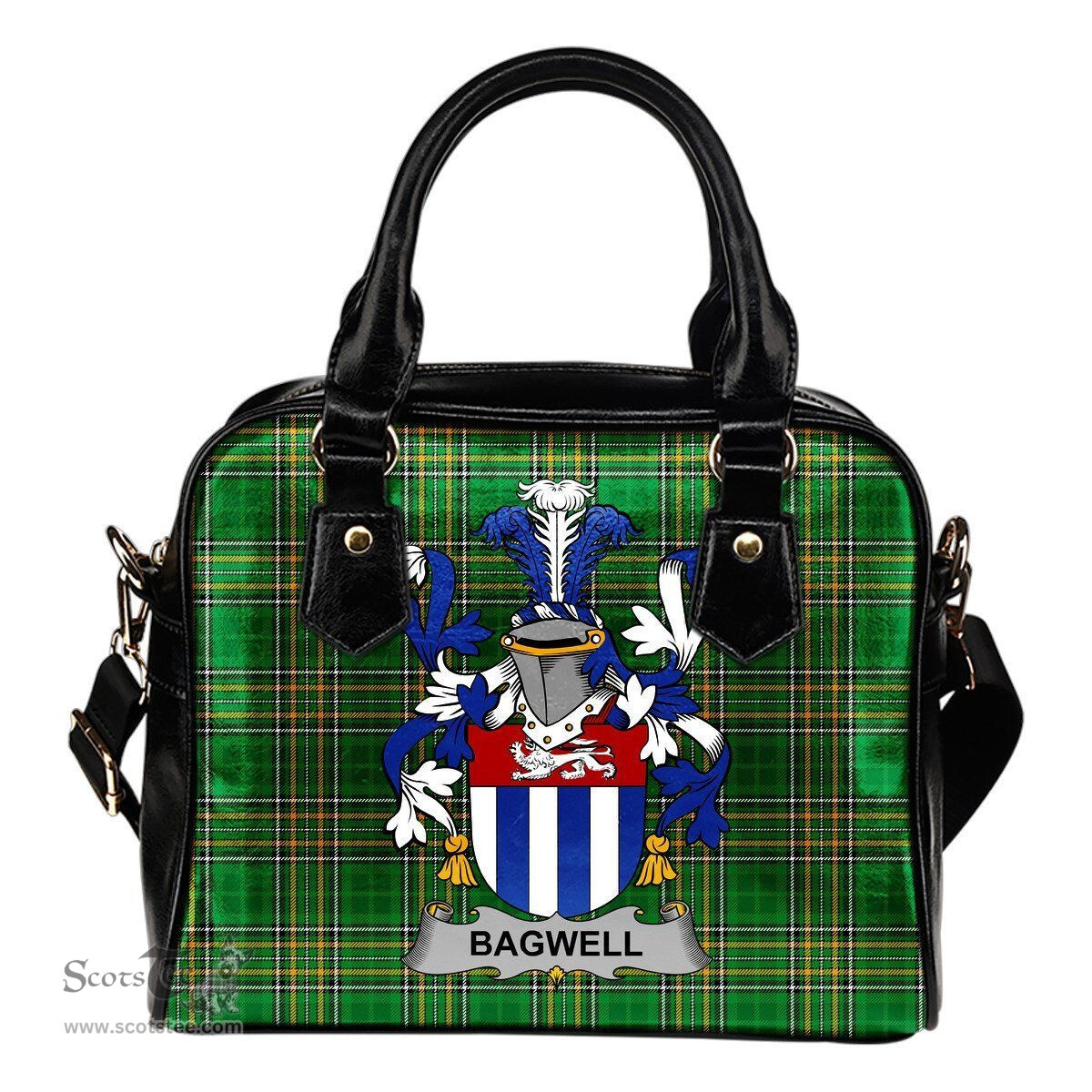 Irish Bagwell Coat of Arms Family Crest Ireland Shoulder Handbag Irish National Tartan Irish County Handbag