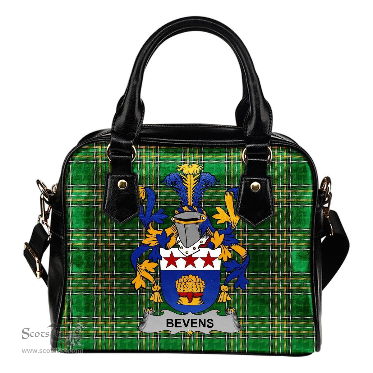 Irish Bevens Coat of Arms Family Crest Ireland Shoulder Handbag Irish National Tartan Irish County Handbag