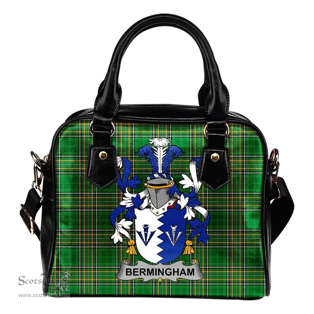 Irish Bermingham Coat of Arms Family Crest Ireland Shoulder Handbag Irish National Tartan Irish County Handbag