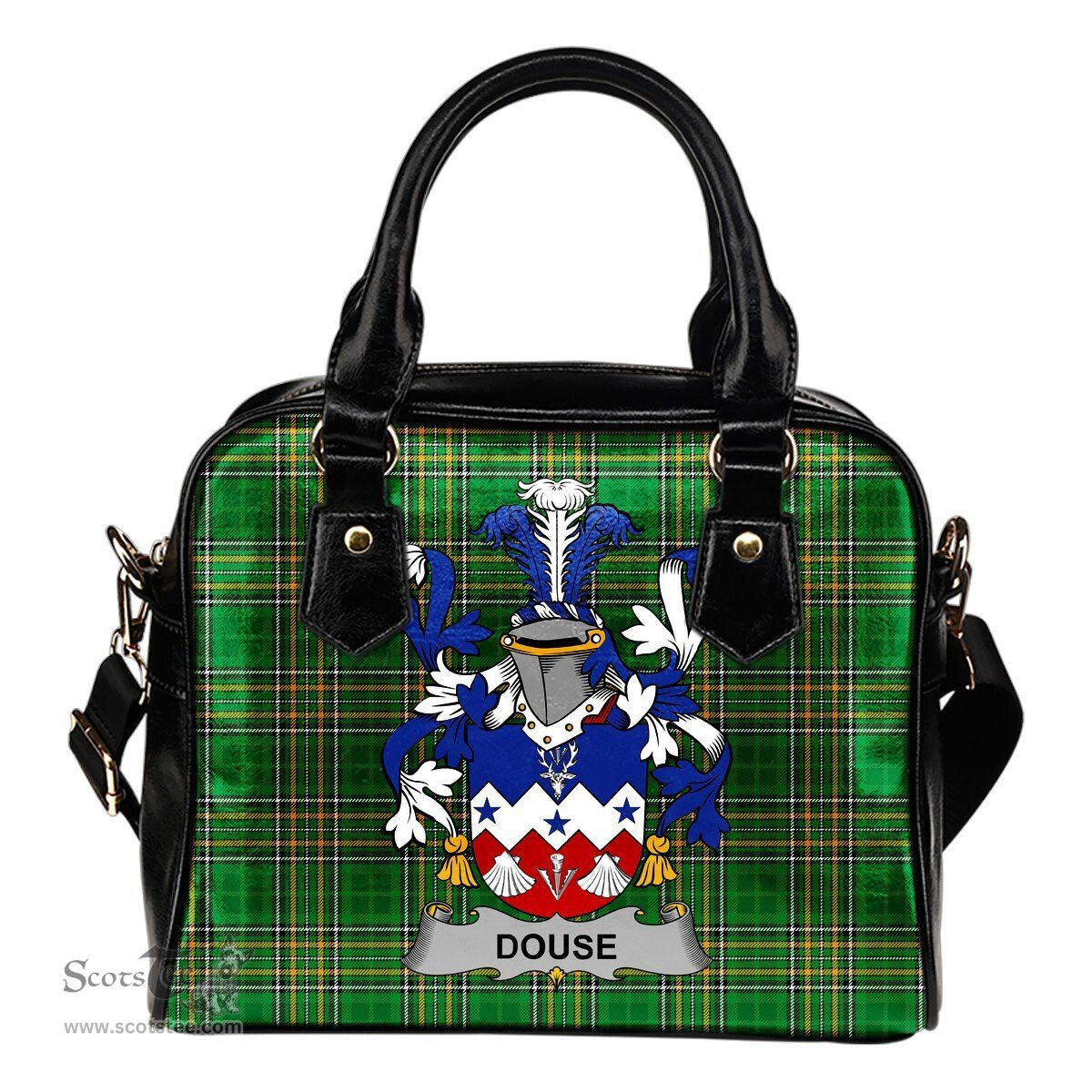 Irish Douse or Dowse Coat of Arms Family Crest Ireland Shoulder Handbag Irish National Tartan Irish County Handbag