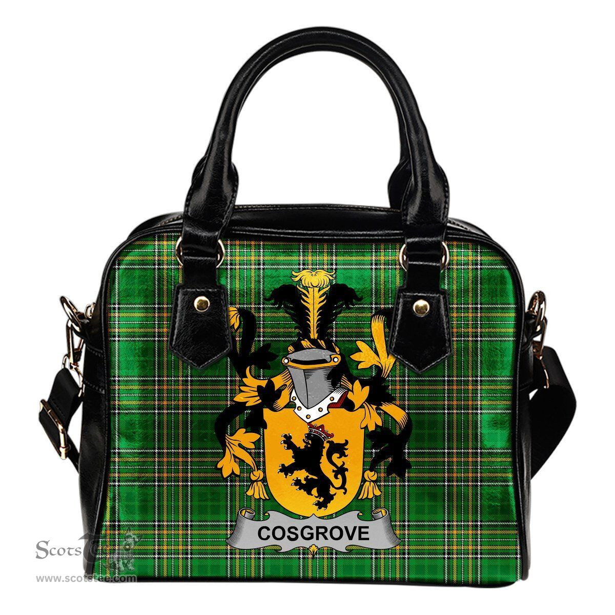 Irish Cosgrove or O'Cosgrave Coat of Arms Family Crest Ireland Shoulder Handbag Irish National Tartan Irish County Handbag