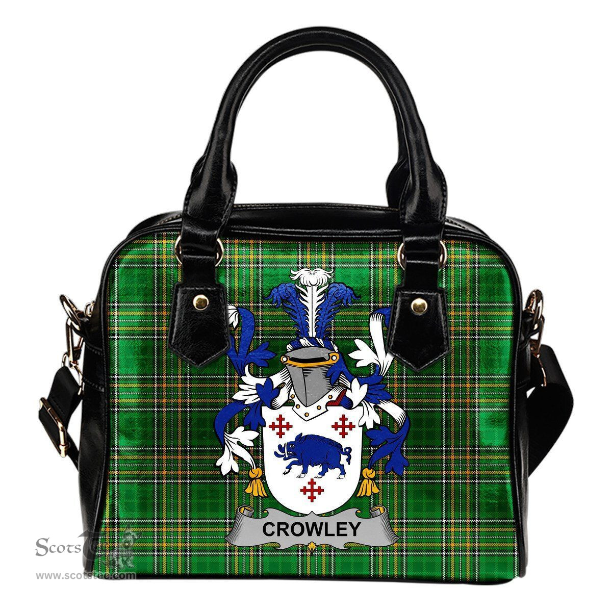 Irish Crowley or O'Crouley Coat of Arms Family Crest Ireland Shoulder Handbag Irish National Tartan Irish County Handbag