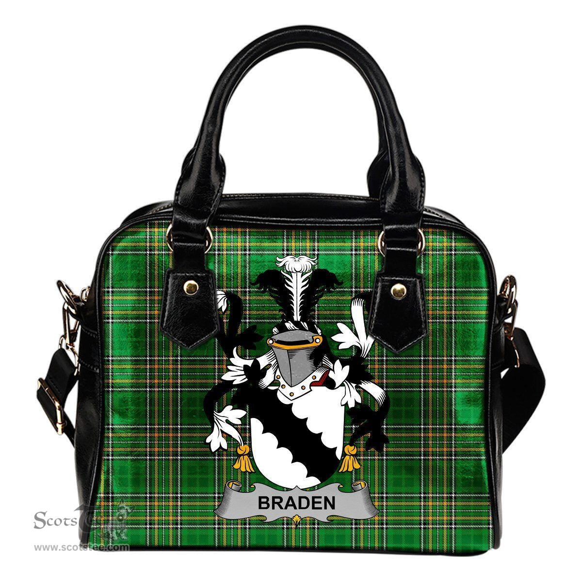 Irish Braden or O'Braden Coat of Arms Family Crest Ireland Shoulder Handbag Irish National Tartan Irish County Handbag