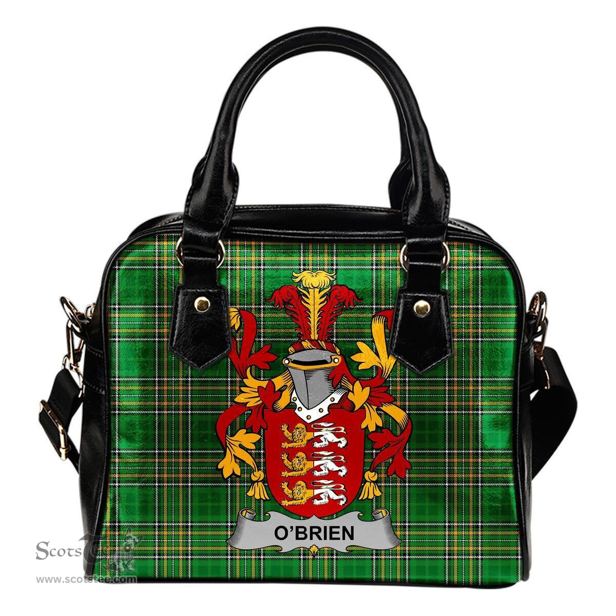 Irish Brien or O'Brien Coat of Arms Family Crest Ireland Shoulder Handbag Irish National Tartan Irish County Handbag