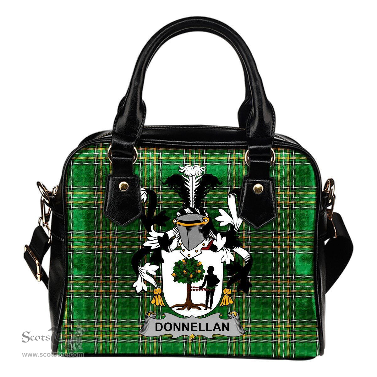 Irish Donnellan or O'Donnellan Coat of Arms Family Crest Ireland Shoulder Handbag Irish National Tartan Irish County Handbag